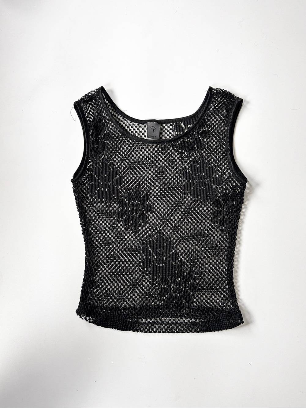 Vintage 90s Black Floral Crochet Mesh Tank - Size Small